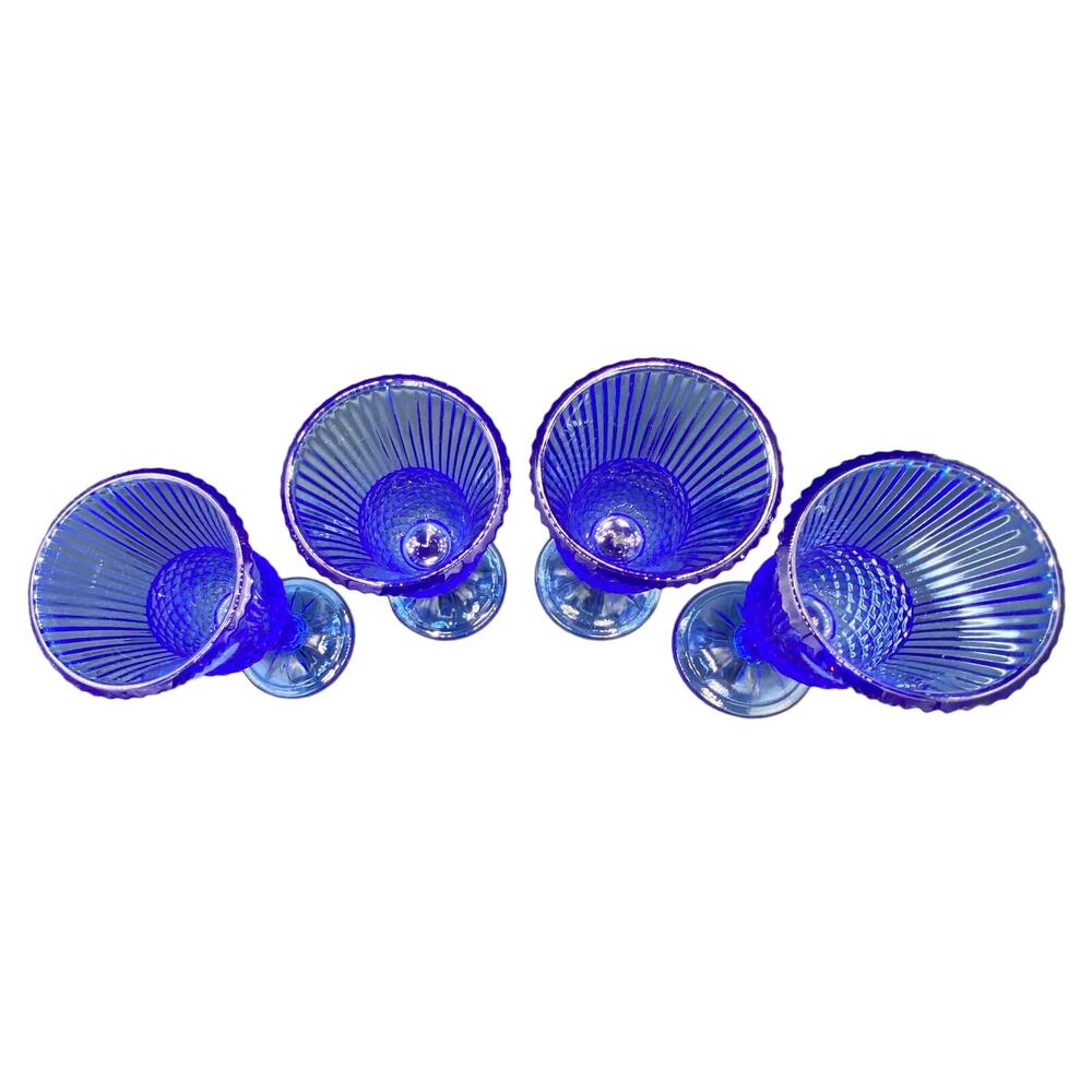 set 4 VTG Cobalt Blue Fostoria Cameo George/Martha Washington Wine Goblets - Picture 4 of 10